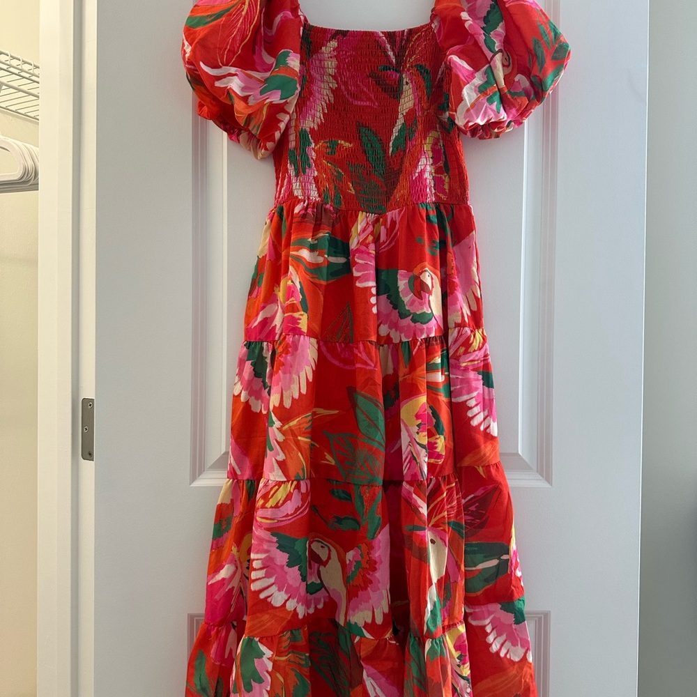 Vibrant Floral Maxi Dress with Puff Sleeves
